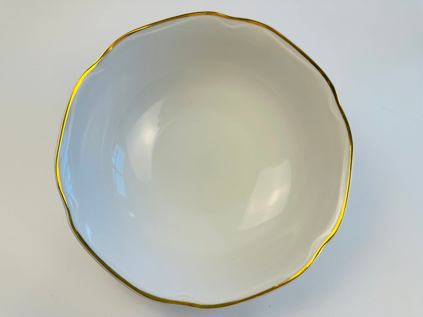 White With Gold Rim Serving Bowl