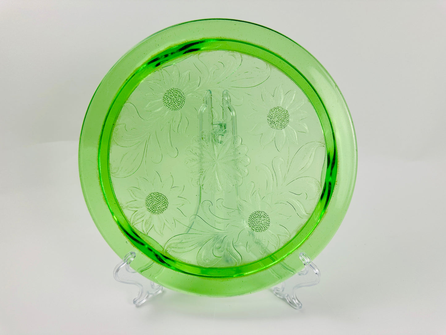 Vintage Green Glass Cake Plate