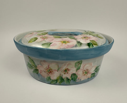 Handpainted Blue Floral Casserole Dish