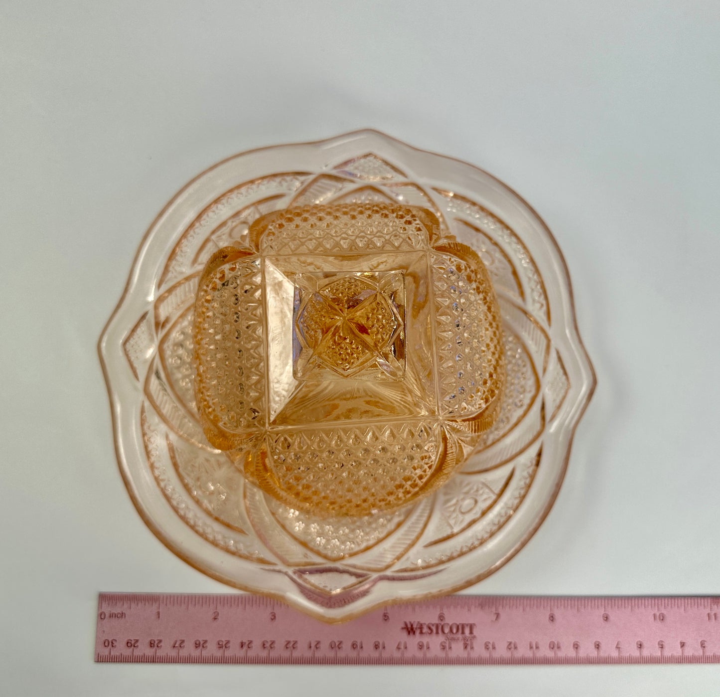 Apricot Pink Pressed Glass Cheese and Butter Keeper