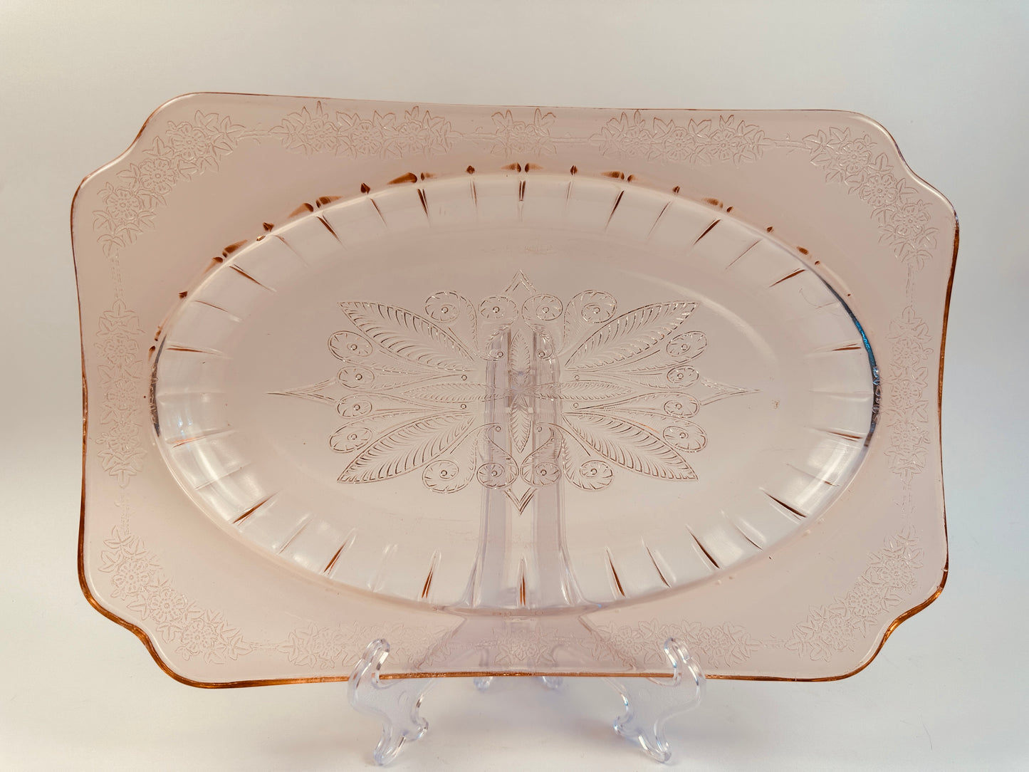 Pink Vintage Pressed Glass Platter