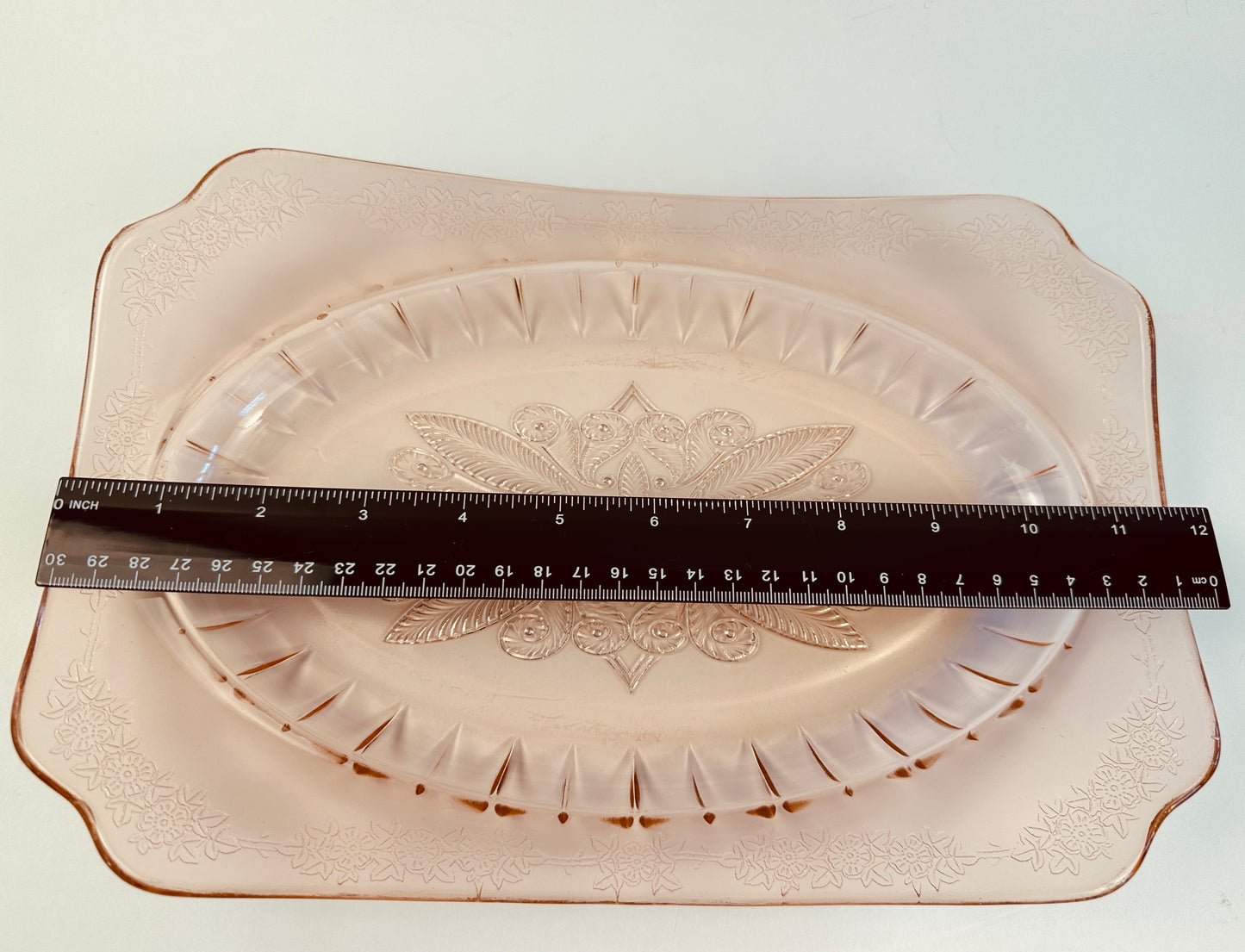 Pink Vintage Pressed Glass Platter