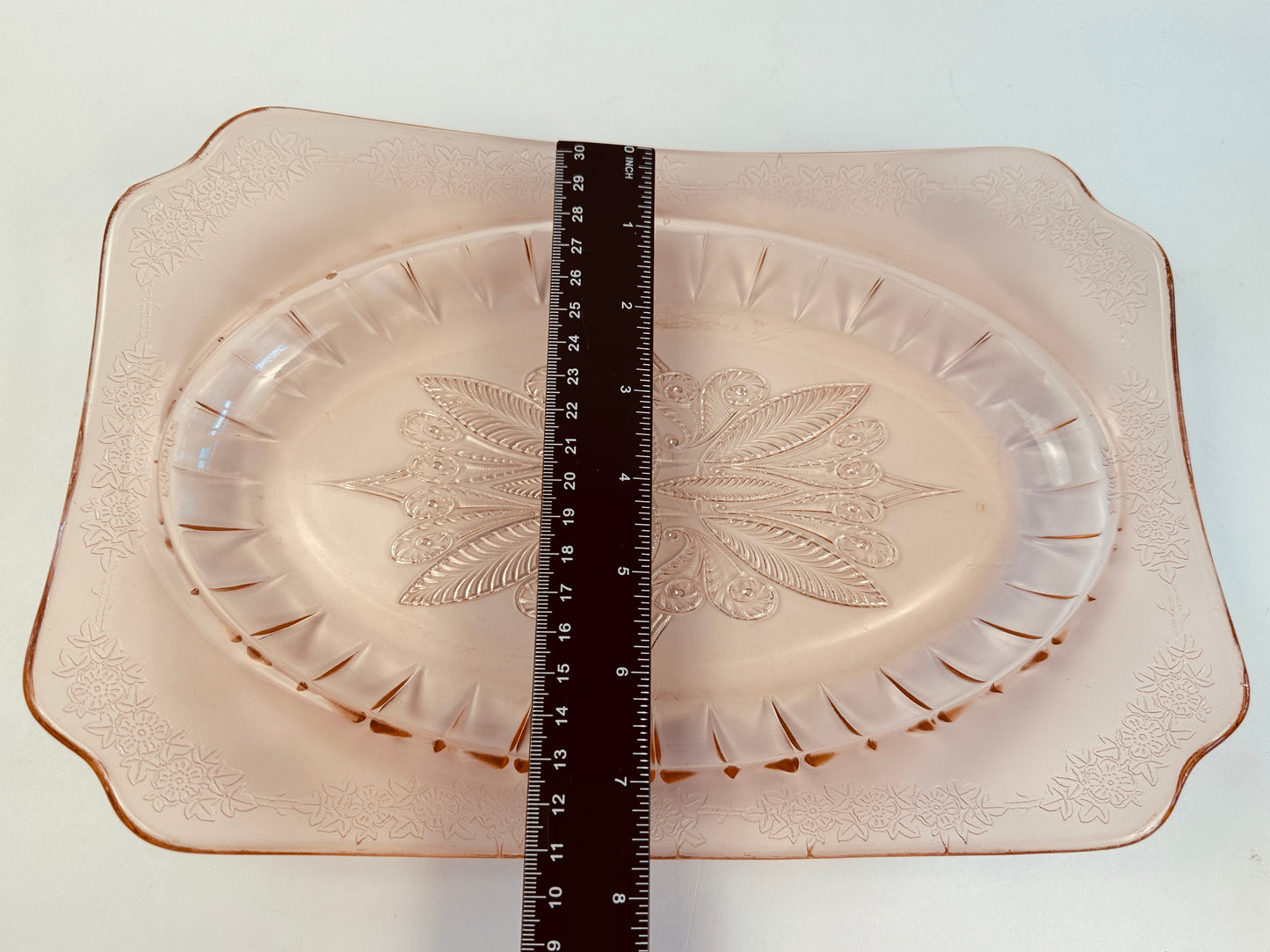 Pink Vintage Pressed Glass Platter