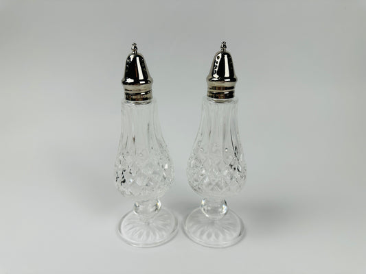 Silver Lid Pedestal Base Crystal Salt & Pepper Shakers