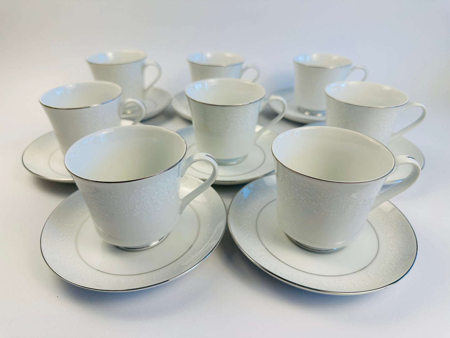 Crown Victoria Lovelace Cups & Saucers Set of Eight