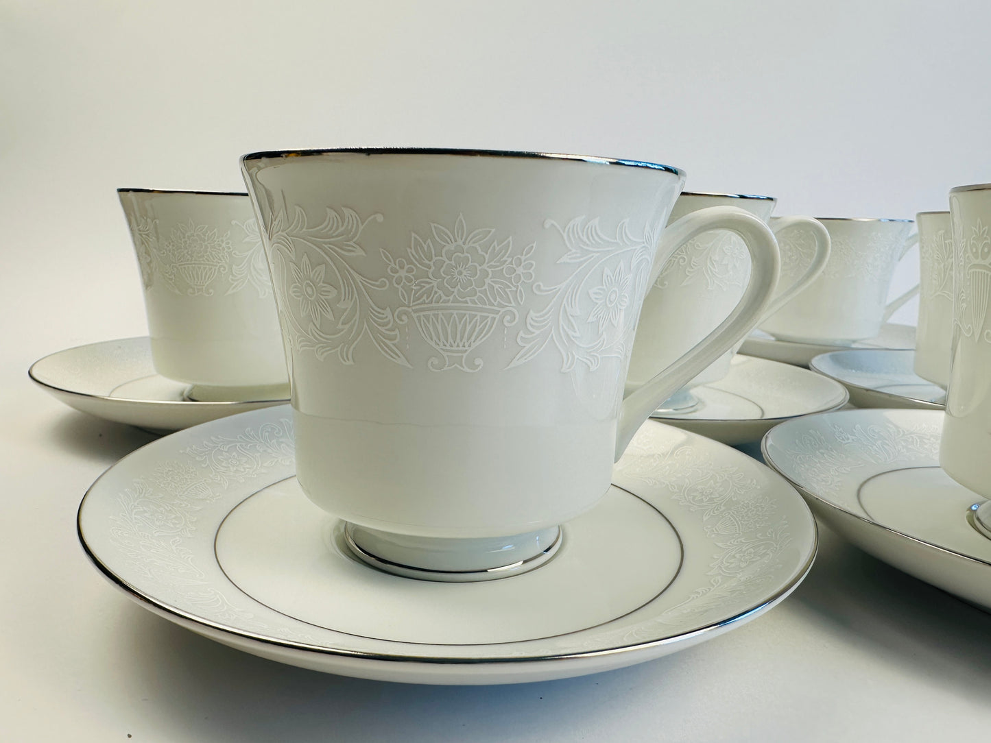 Crown Victoria Lovelace Cups & Saucers Set of Eight