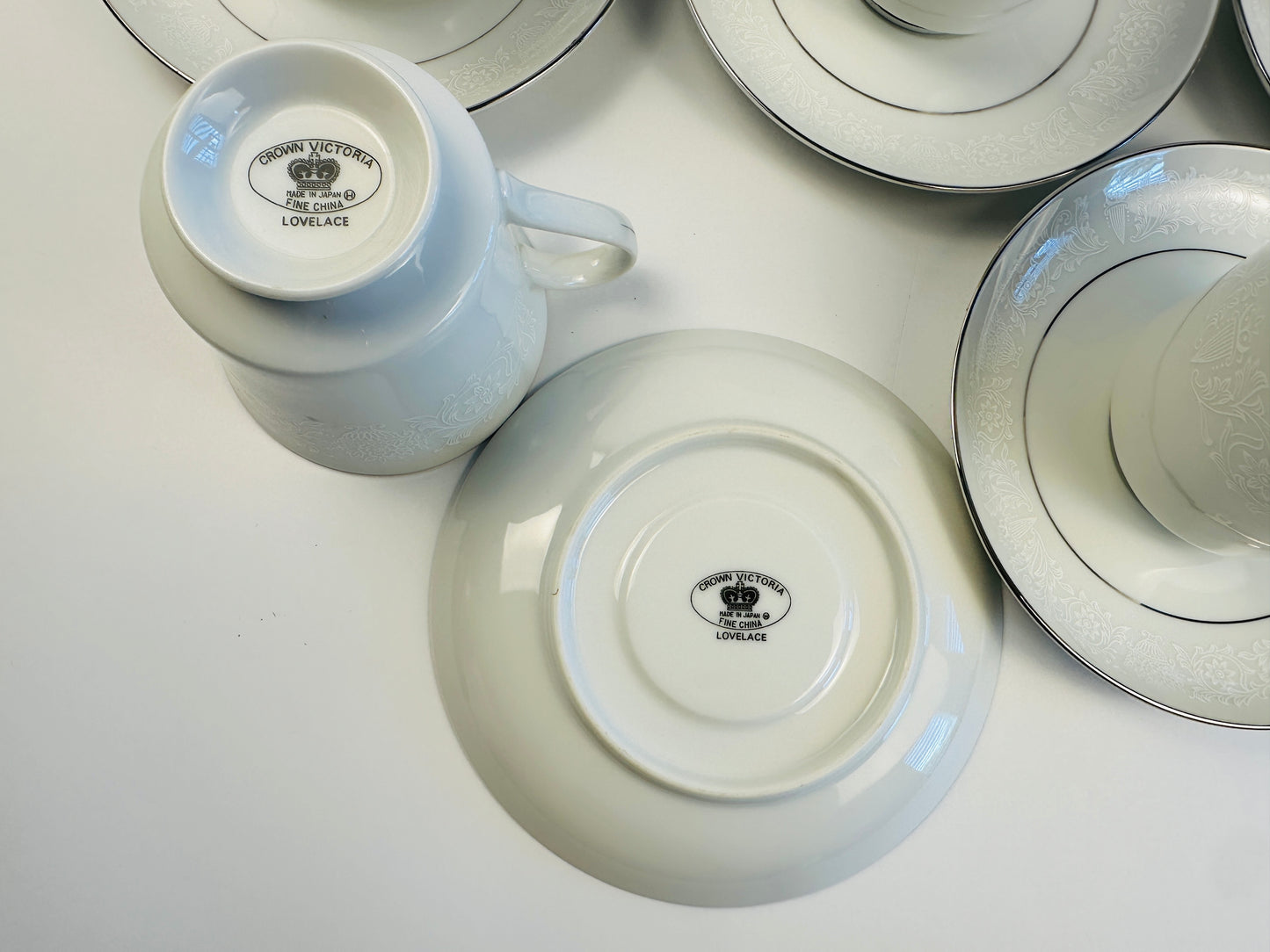 Crown Victoria Lovelace Cups & Saucers Set of Eight