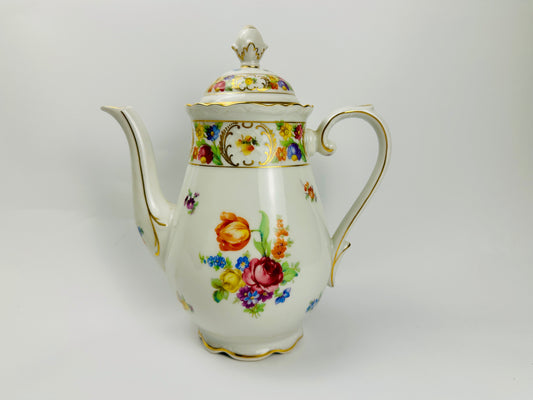 German Floral Design Coffee Pot With Gold Accent