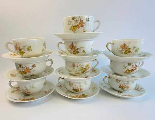 Haviland Fall Leaves Cups & Saucers Set of Ten