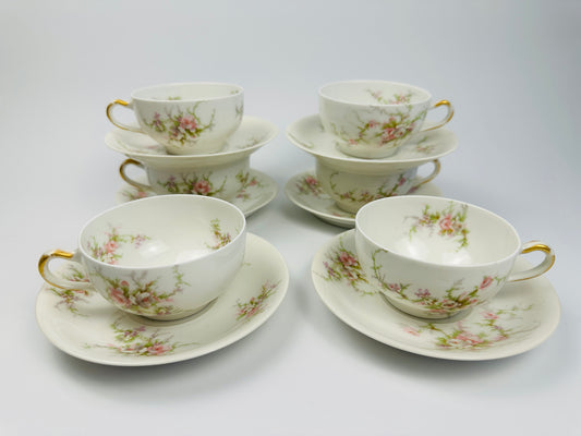 Haviland Pink Rose Cups & Saucers Set of Six