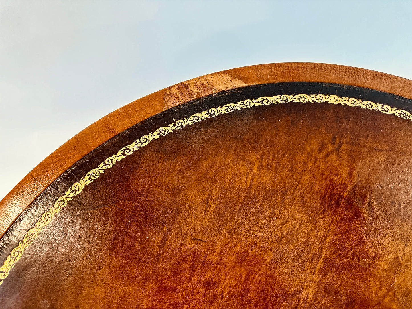 Round Side Table with Drawer & Metal Accents at Base