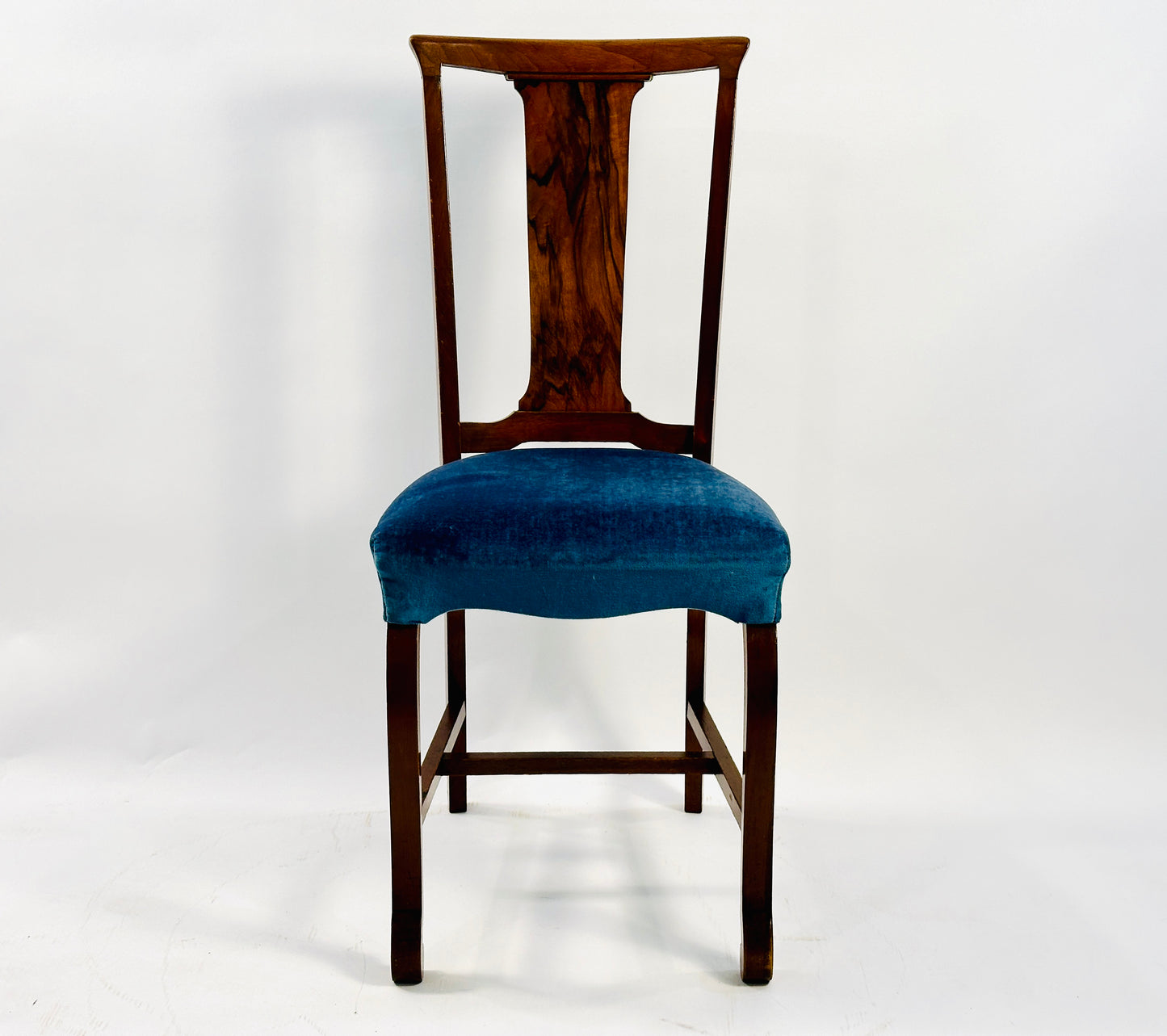 Wood with Blue Velvet Vanity Chair