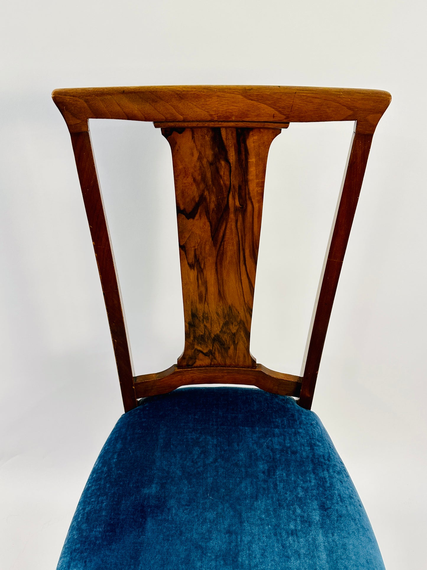 Wood with Blue Velvet Vanity Chair