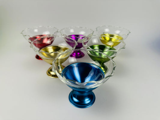 Metal Base & Glass Cup Dessert Cups Set of Six